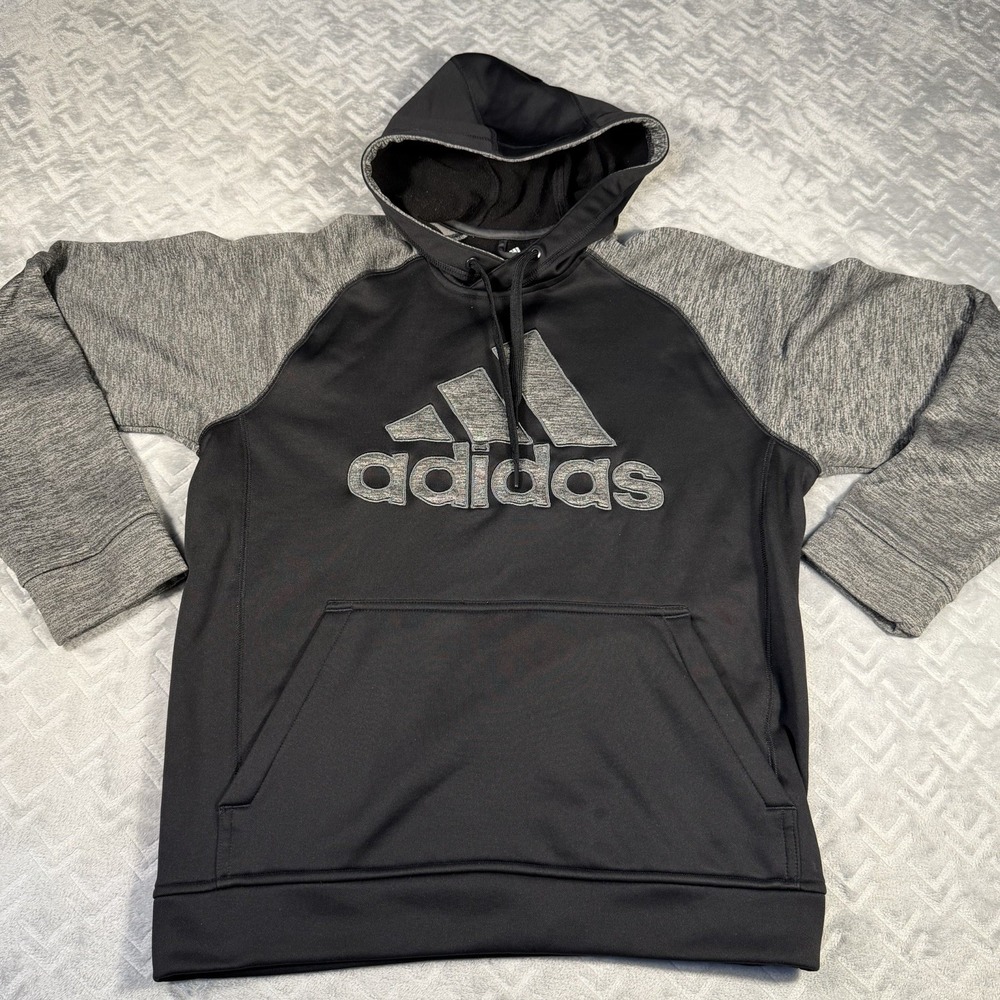 Adidas ClimaWarm Hoodie Black Gray Pullover Athletic Performance Mens Medium